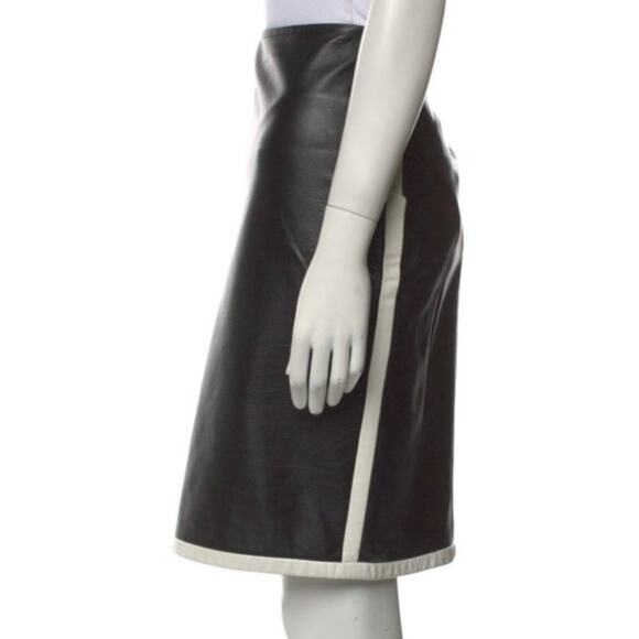 Ralph Lauren Lambskin Skirt - Purple Label - Cream and Black - Size Large - Sz 6 - Picture 1 of 12